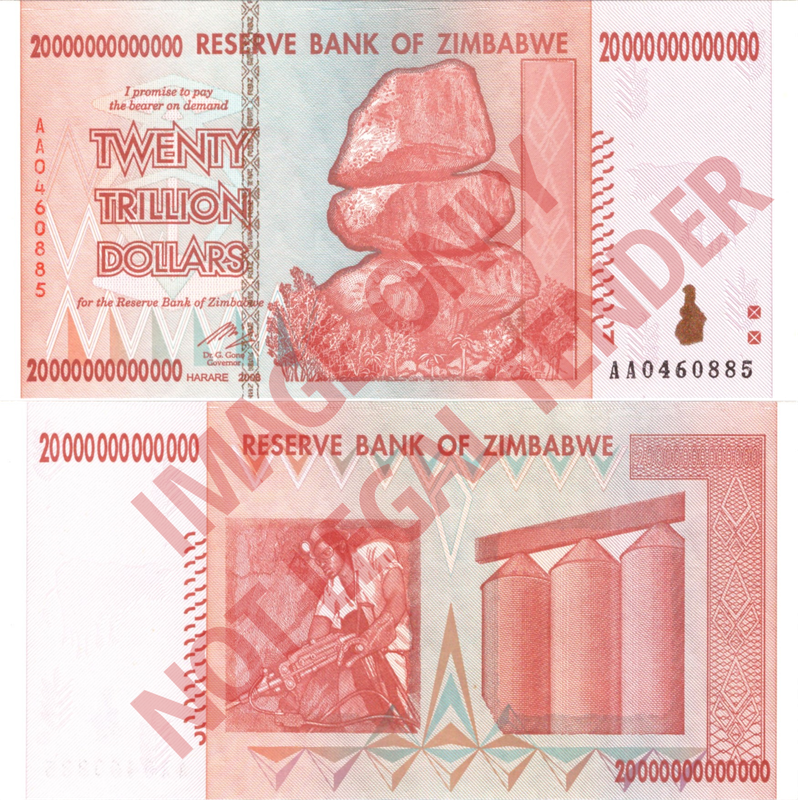 Zimbabwe Z$20 Trillion 2008 Banknote [AA0460885]